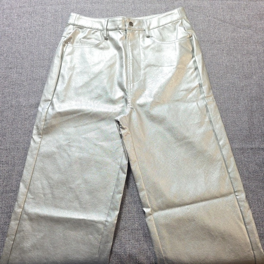 WAYF NORSTROM SILVER FAUX LEATHER PANTS SIZE S - CLUB WEAR EYE-CATCHING
